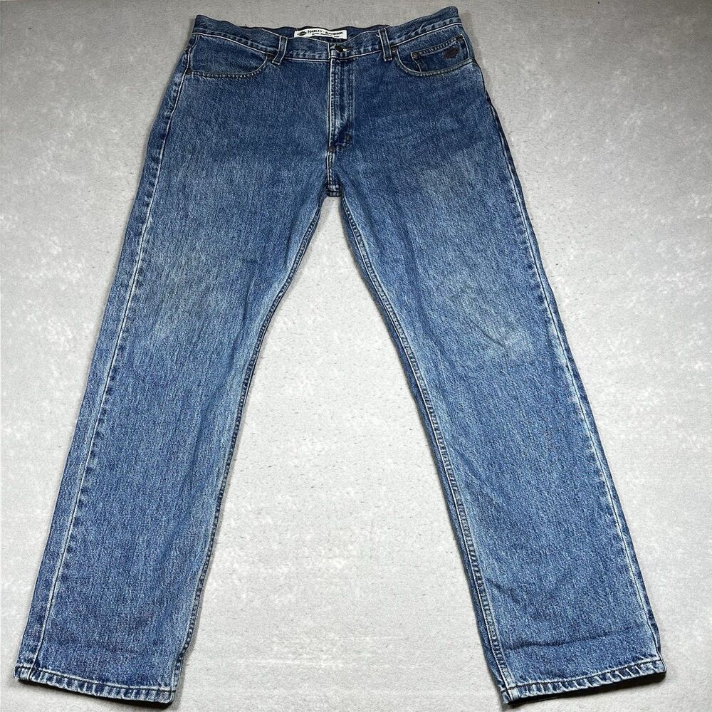 Harley Davidson Jeans Mens 38 Motorcycle Straight Leg Medium Wash Denim Biker
